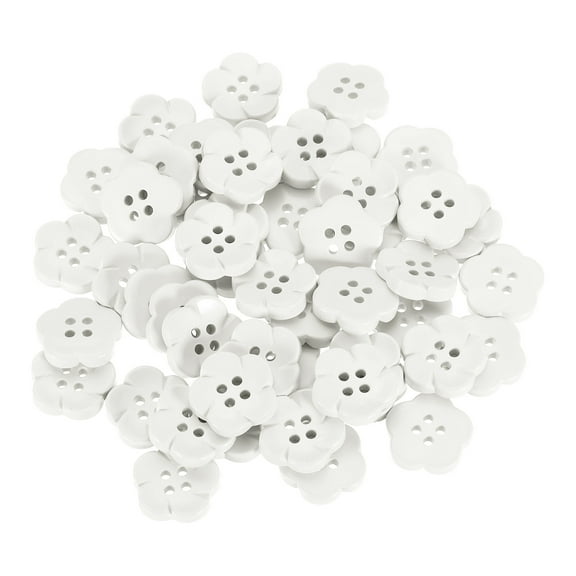 Uxcell 50pcs Flower Buttons 3/4" Resin Sewing Decorative Buttons Cute Flower Shape Buttons for Crafts White