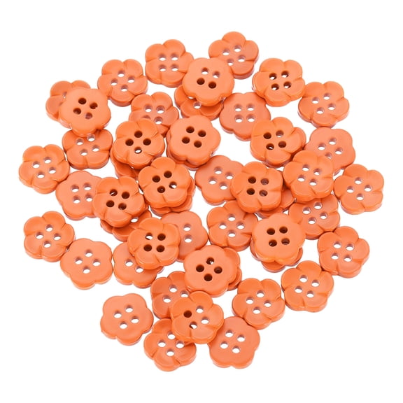 Uxcell 50pcs Flower Buttons 7/16" Resin Sewing Decorative Buttons Cute Flower Shape Buttons for Crafts Orange