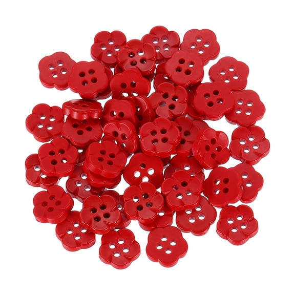 Uxcell 50pcs Flower Buttons 7/16" Resin Sewing Decorative Buttons Cute Flower Shape Buttons for Crafts Red