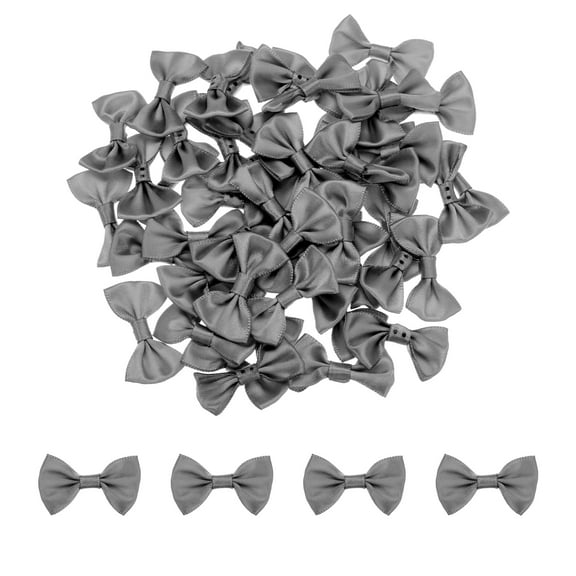Uxcell 50pcs Grey Bow Ties 1.5" x 1" Mini Bowknot for Crafting Little Satin Bows Bulk DIY Sewing Scrapbooking