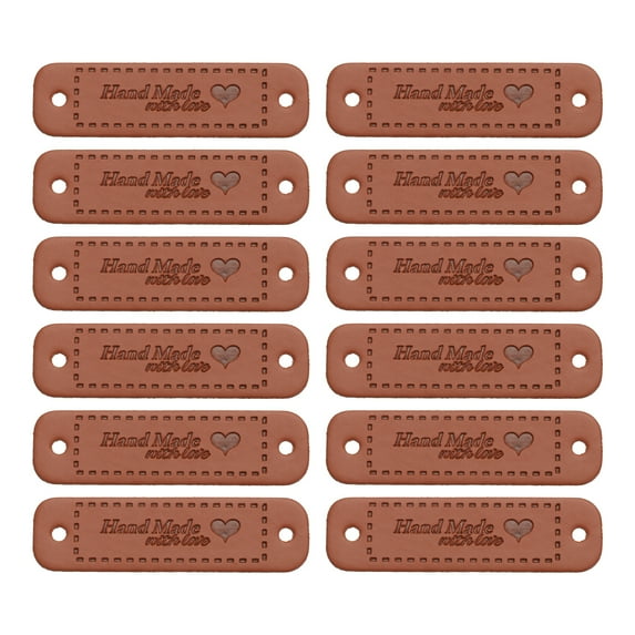 Uxcell 50pcs Handmade PU Leather Label Sew on Embossed Tag Embellishment 2.17"L Jeans Bags Shoes Hat Brown