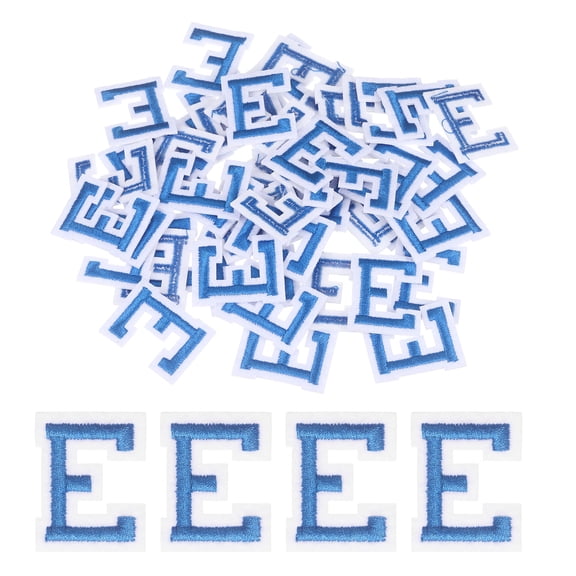Uxcell 50pcs Iron on Letter Patches, 1.4" Alphabet E Embroidered Fabric Applique Sew on Patches with Ironed Adhesive for Repair Clothes Jackets Dress Socks Jeans Hat DIY Sewing, Blue