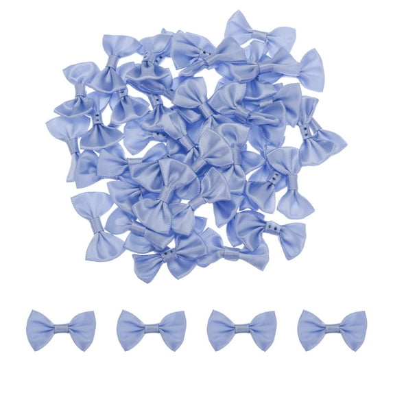 Uxcell 50pcs Light Blue Bow Ties 1.5" x 1" Mini Bowknot for Crafting Little Satin Bow Bulk DIY Sewing Scrapbooking
