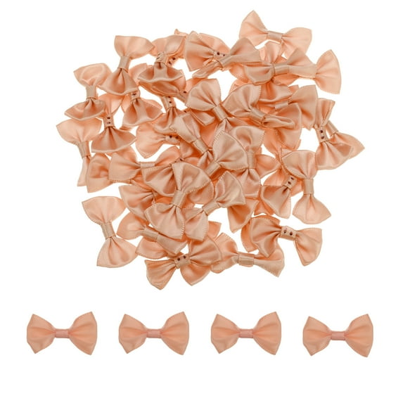 Uxcell 50pcs Light Pink Bow Ties 1.5" x 1" Mini Bowknot for Crafting Little Satin Bows Bulk DIY Sewing Scrapbooking
