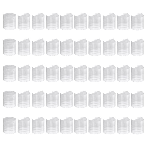 Uxcell 50pcs PP Plastic Disc Top Caps, 18/410 Replacement Press Caps Durable Dispensing Lids for Squeeze Bottles, Refillable Bottles, Plastic, Empty, Shampoo Bottles, Clear
