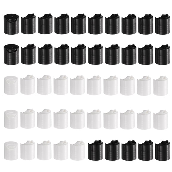 Uxcell 50pcs PP Plastic Disc Top Caps, 20/410 Replacement Press Caps Durable Dispensing Lids for Squeeze Bottles, Refillable Bottles, Plastic, Empty, Shampoo Bottles, Black/White