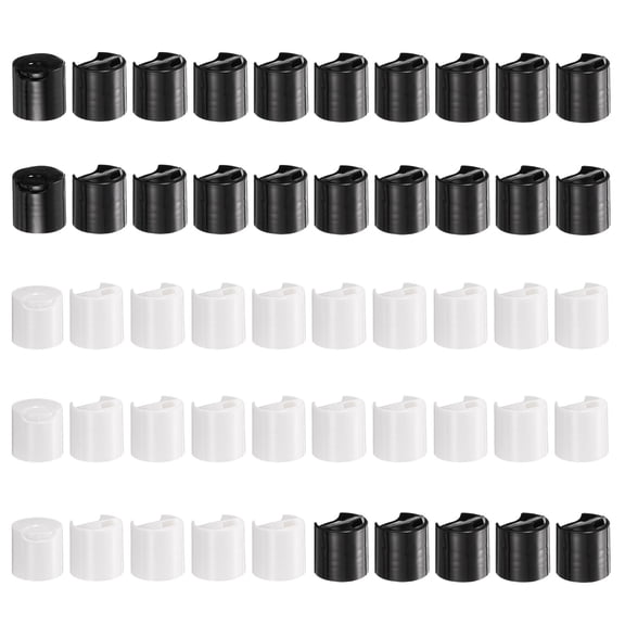 Uxcell 50pcs PP Plastic Disc Top Caps, 28/410 Replacement Press Caps Durable Dispensing Lids for Squeeze Bottles, Refillable Bottles, Plastic, Empty, Shampoo Bottles, Black/White