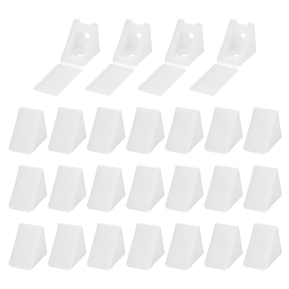 Uxcell 50pcs Plastic Corner Braces 17 x 20 x 20mm L-Shape 90 Degree Right Angle Brackets Corner Braces with Cover for Furniture Support Chairs Wood Shelf Cabinets Box, White