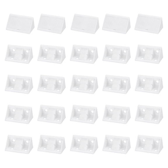 Uxcell 50pcs Plastic Corner Braces 42 x 20 x 20mm L-Shape 90 Degree Right Angle Brackets Corner Braces with Cover for Furniture Support Chairs Wood Shelf Cabinets Box, Milky White