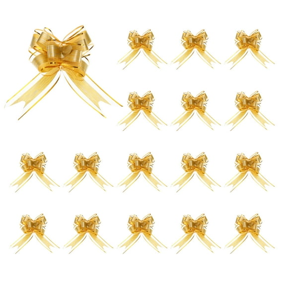 Uxcell 50pcs Pull Bows 5.9 Inches Wide Ribbon Gift Bow for Gift Wrapping Birthday Baskets Decoration Gold