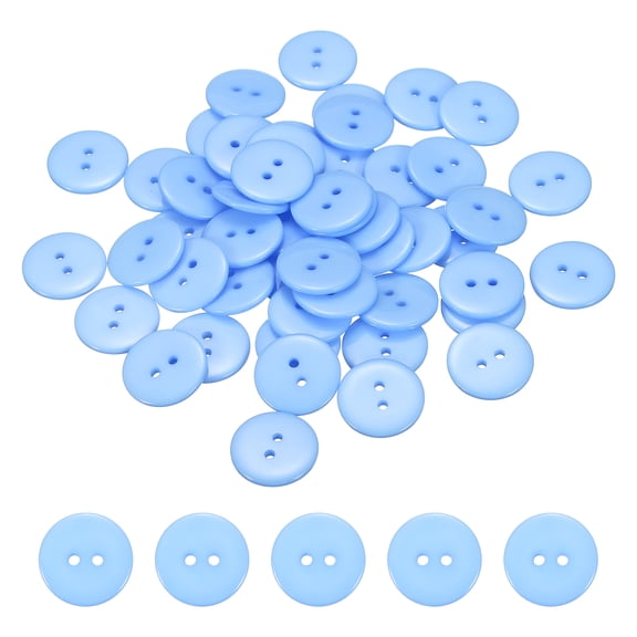 Uxcell 50pcs Resin Sewing Button, 20mm (3/4-inch) 2 Holes Round Craft Decorative Buttons for Coat Clothes Holiday Decoration, Blue