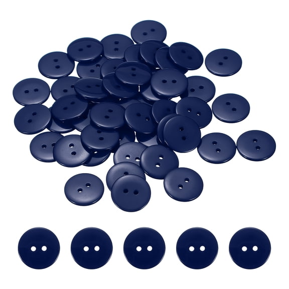 Uxcell 50pcs Resin Sewing Button, 20mm (3/4-inch) 2 Holes Round Craft Decorative Buttons for Coat Clothes Holiday Decoration, Navy Blue