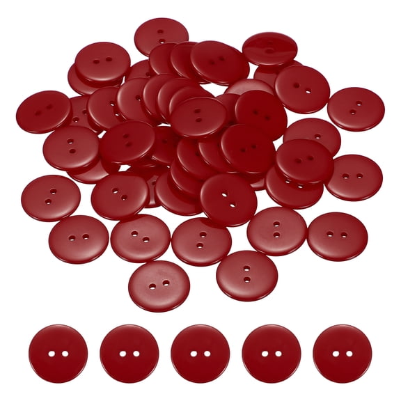 Uxcell 50pcs Resin Sewing Button, 25mm (1-inch) 2 Holes Round Craft Decorative Buttons for Coat Clothes Holiday Decoration, Dark Red