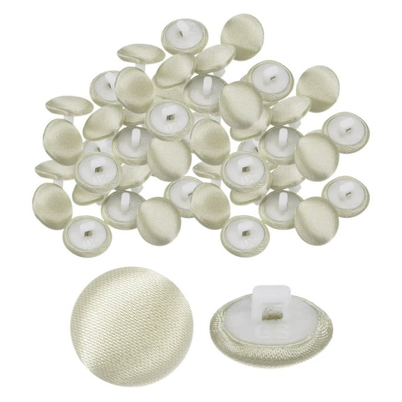 Uxcell 50pcs Satin Buttons 0.5" Smooth Satin Covered Round Buttons with Shank for Bridal Wedding Dress, Dark Beige