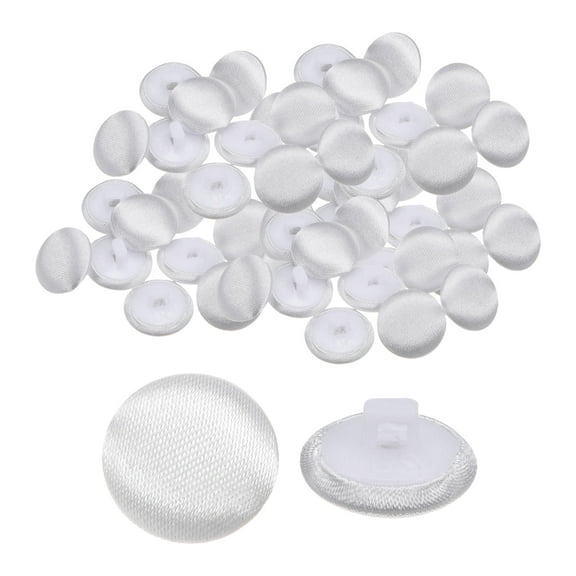 Uxcell 50pcs Satin Buttons 0.5" Smooth Satin Covered Round Buttons with Shank for Bridal Wedding Dress, White