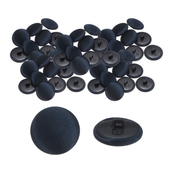 Uxcell 50pcs Satin Buttons 0.8" Smooth Satin Covered Round Buttons with Shank for Bridal Wedding Dress, Deep Navy