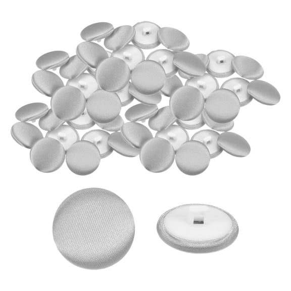 Uxcell 50pcs Satin Buttons 0.8" Smooth Satin Covered Round Buttons with Shank for Bridal Wedding Dress, Silver
