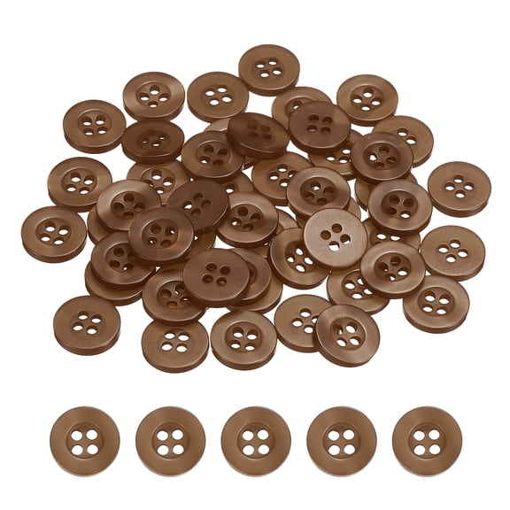 Uxcell 50pcs Sewing Button 11.5mm 4 Holes Resin Round Craft Buttons, Dark Brown