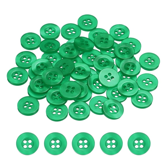 Uxcell 50pcs Sewing Button 11.5mm 4 Holes Resin Round Craft Buttons, Green