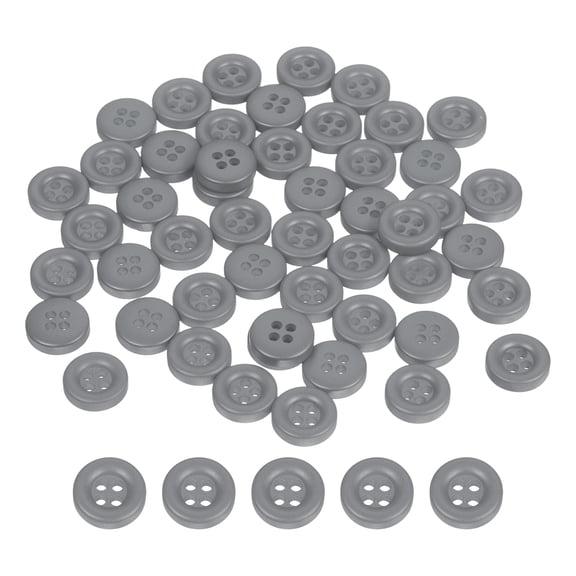 Uxcell 50pcs Sewing Button 11mm 4 Holes Resin Round Crafting Buttons, Gray