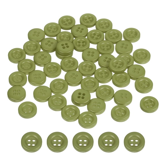 Uxcell 50pcs Sewing Button 11mm 4 Holes Resin Round Crafting Buttons, Green