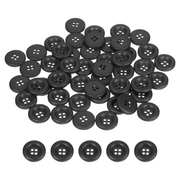 Uxcell 50pcs Sewing Button 15mm 4 Holes Resin Round Crafting Buttons, Black