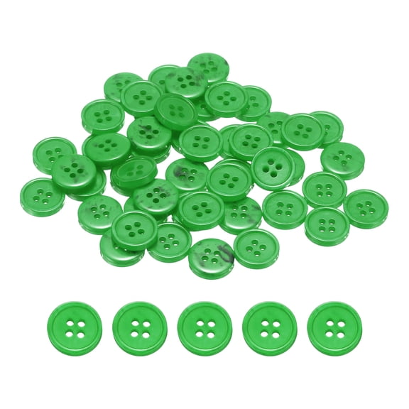 Uxcell 50pcs Sewing Button 15mm 4 Holes Resin Round Crafting Buttons, Grass Green