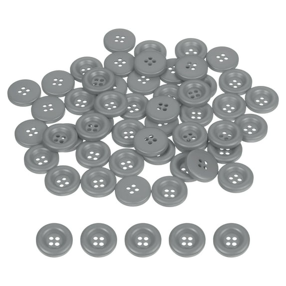 Uxcell 50pcs Sewing Button 15mm 4 Holes Resin Round Crafting Buttons, Gray