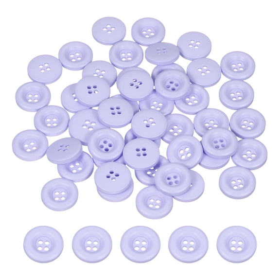 Uxcell 50pcs Sewing Button 15mm 4 Holes Resin Round Crafting Buttons, Purple
