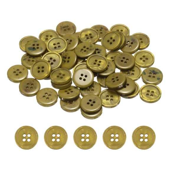 Uxcell 50pcs Sewing Button 20mm 4 Holes Resin Round Crafting Buttons, Dark Green