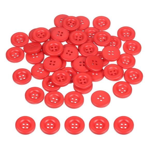 Uxcell 50pcs Sewing Button 20mm 4 Holes Resin Round Crafting Buttons, Red