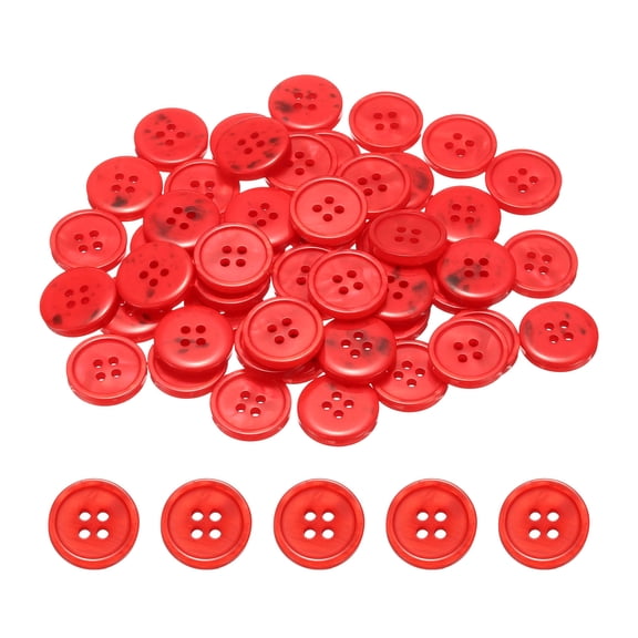 Uxcell 50pcs Sewing Button 20mm 4 Holes Resin Round Crafting Buttons, Red