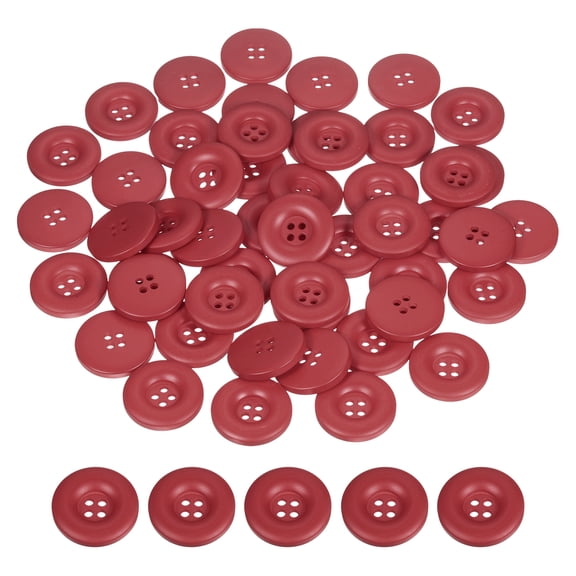 Uxcell 50pcs Sewing Button 30mm 4 Holes Resin Round Crafting Buttons, Bright Red