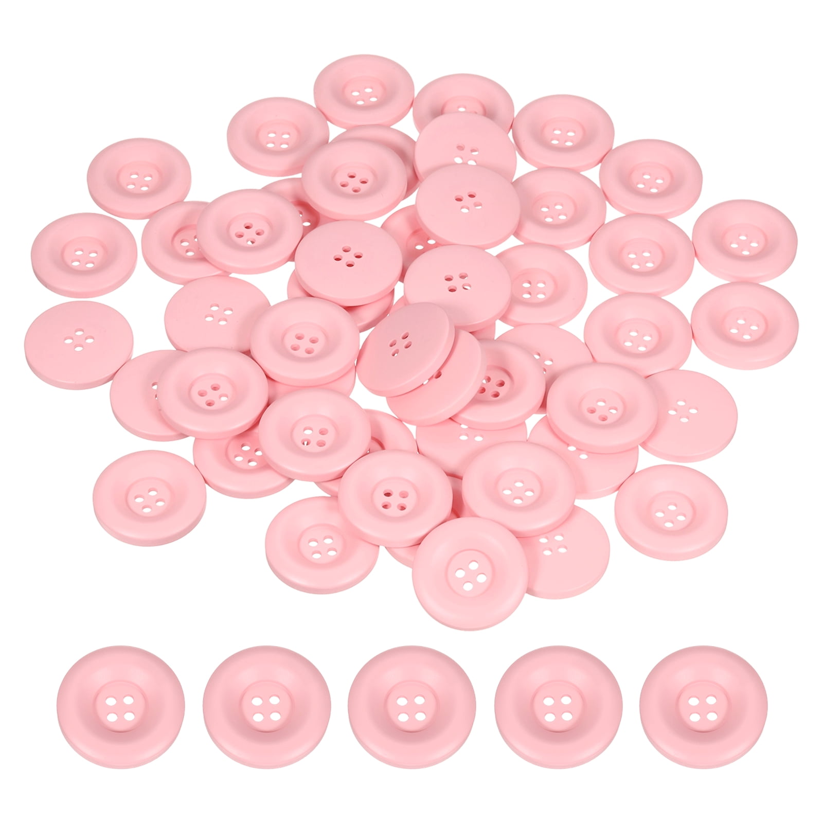 Uxcell 50pcs Sewing Button 30mm 4 Holes Resin Round Crafting Buttons, Pink