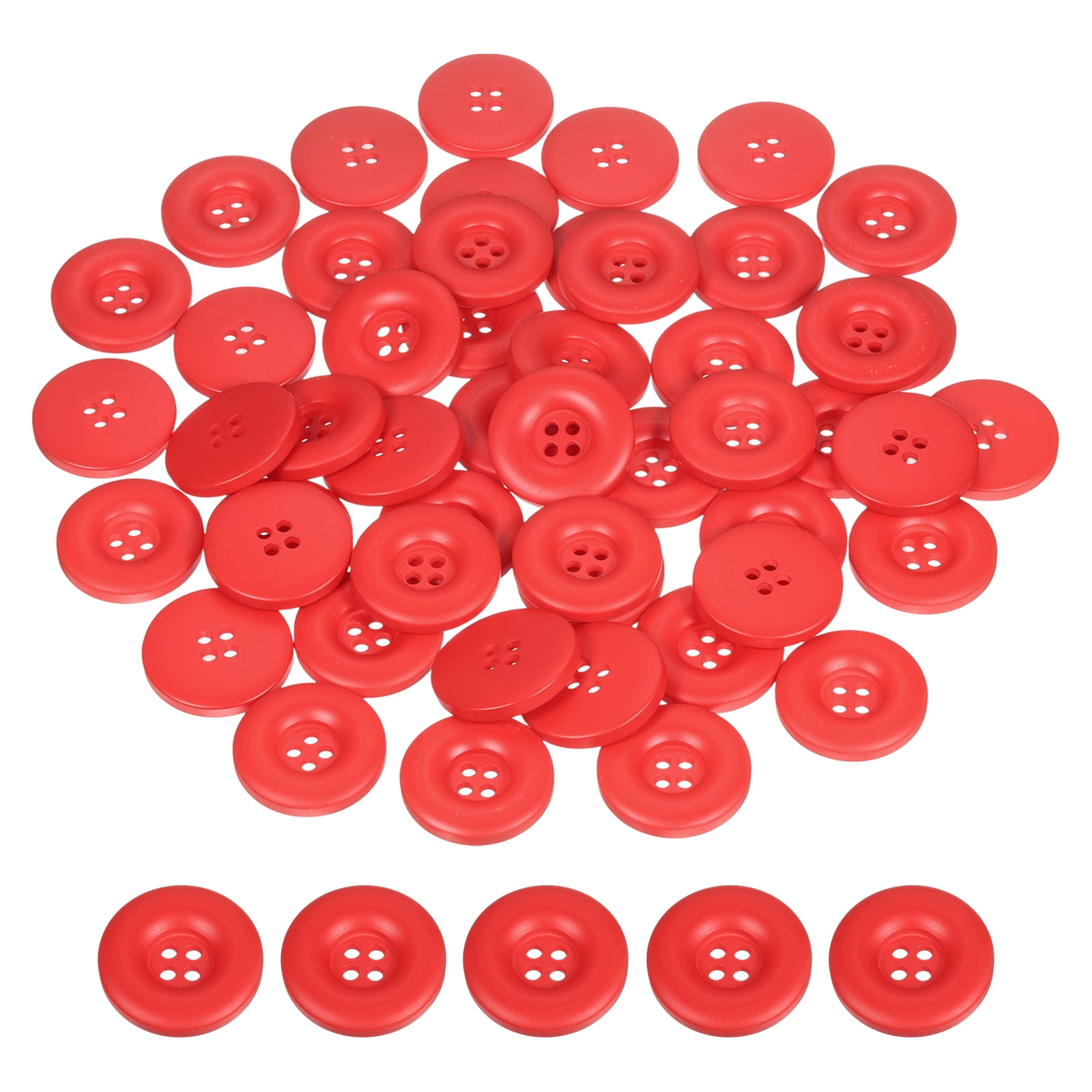 Uxcell 50pcs Sewing Button 30mm 4 Holes Resin Round Crafting Buttons, Red