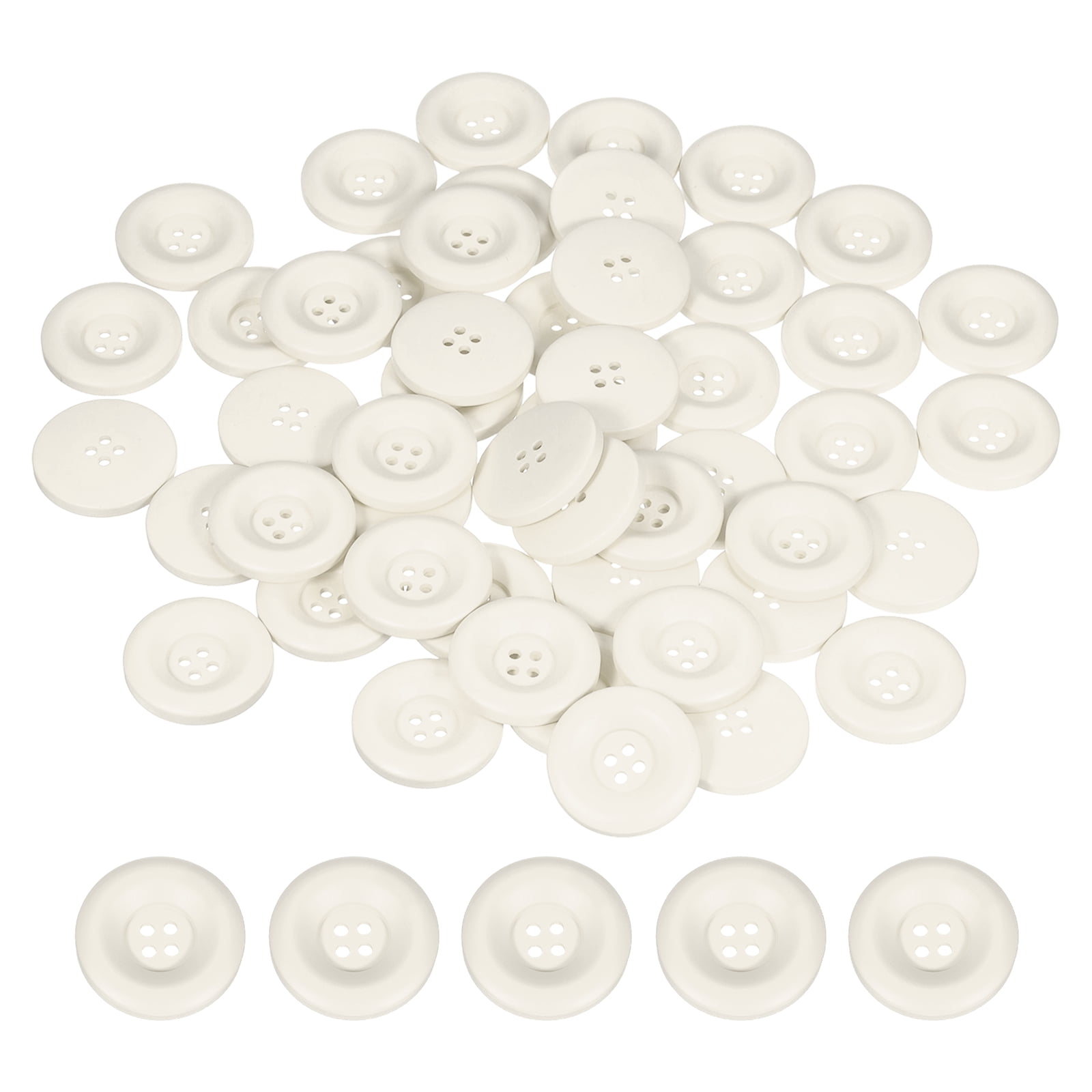Uxcell 50pcs Sewing Button 30mm 4 Holes Resin Round Crafting Buttons, White