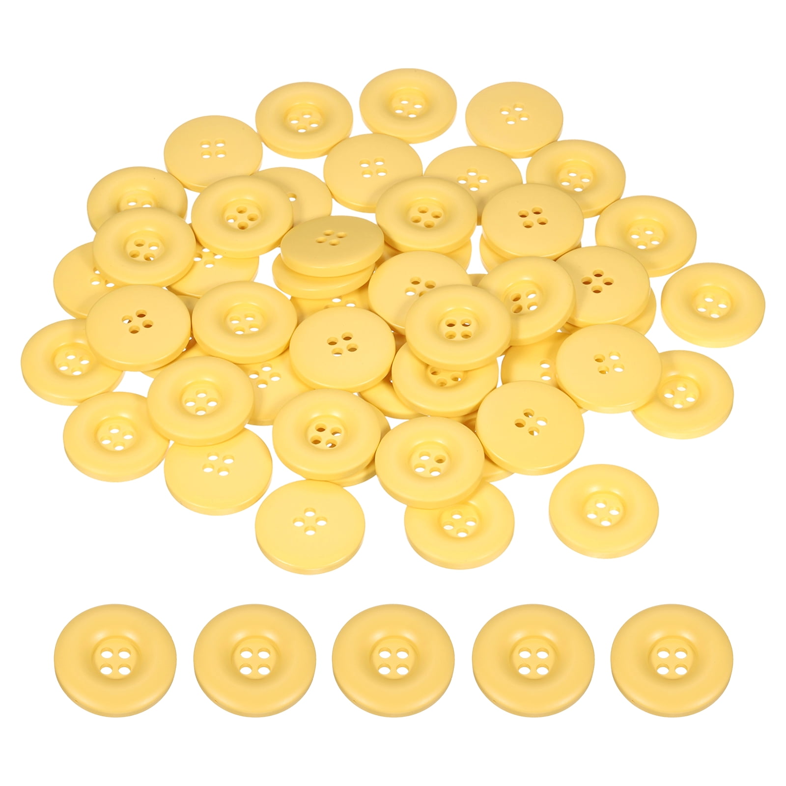 Uxcell 50pcs Sewing Button 30mm 4 Holes Resin Round Crafting Buttons, Yellow