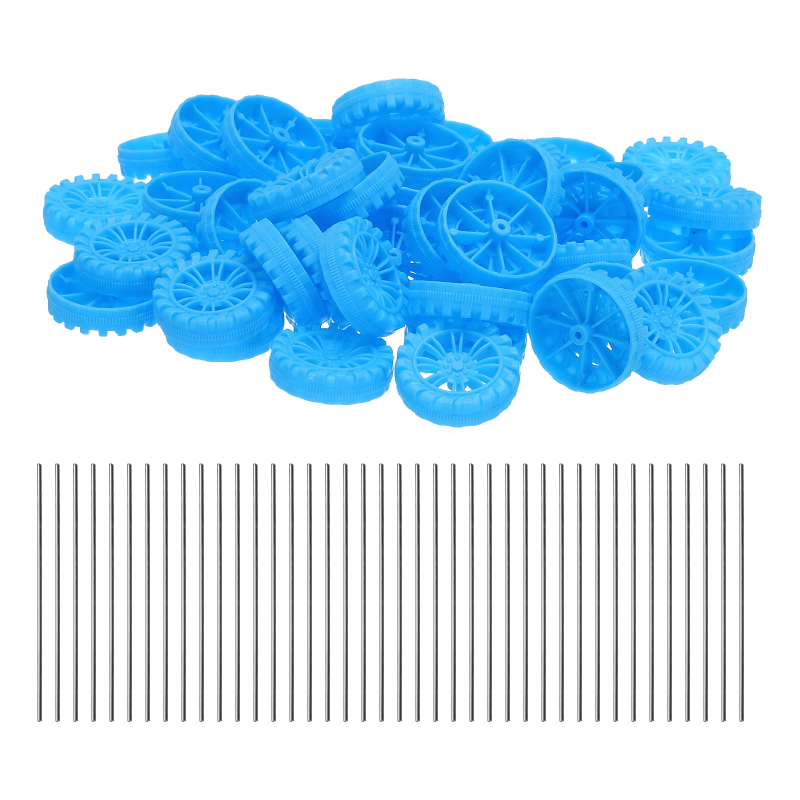 Uxcell 50pcs Toy Car Wheels, 30mmx8mm Plastic Roll and 2mmx100mm Shaft