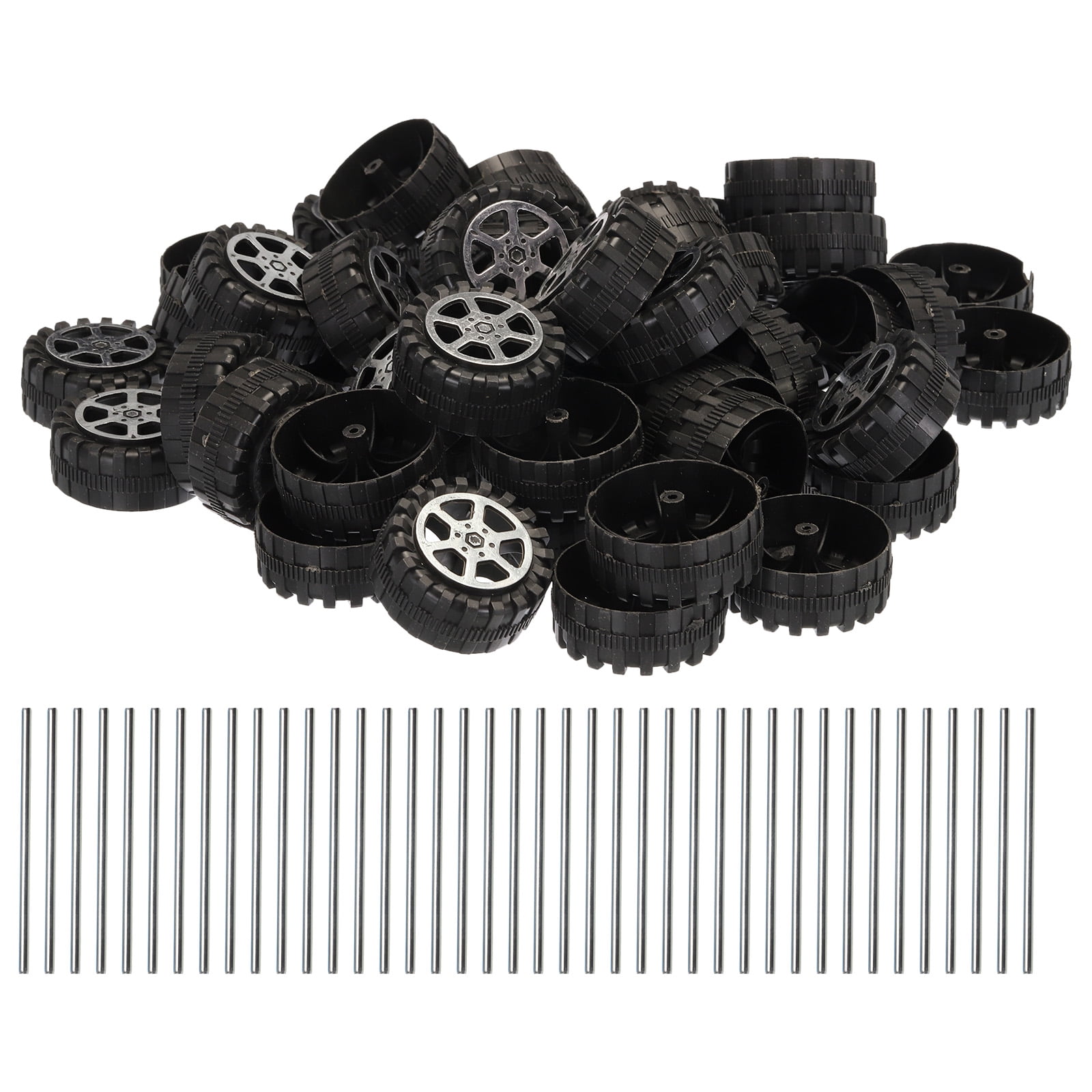 Uxcell 50pcs Toy Car Wheels, 41.5mmx19mm Plastic Roll and 2mmx50mm ...