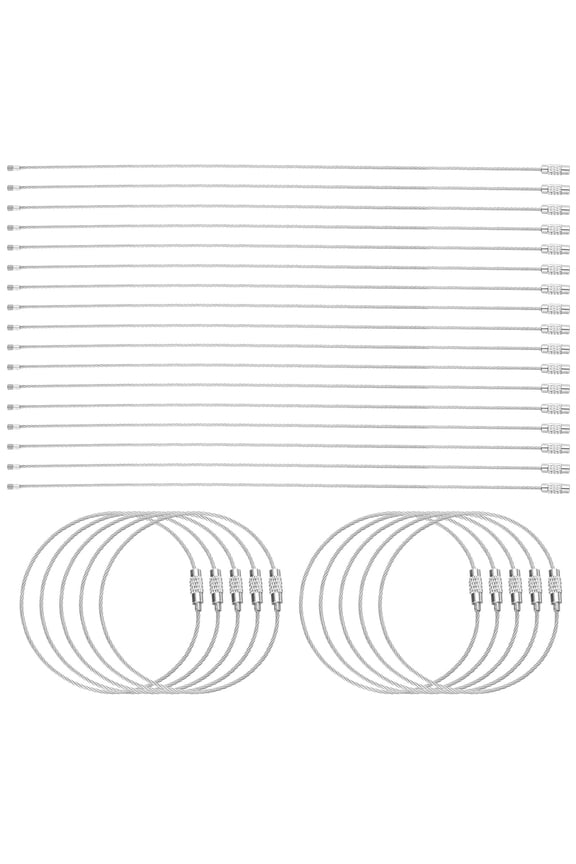50pcs Wire Keychain Cable 10" Plastic Coated 1.5mm Stainless Steel Key Ring Cable Loop Rings Silver