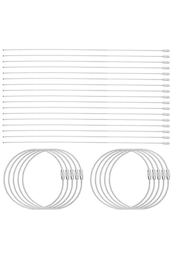 50pcs Wire Keychain Cable 12" Plastic Coated 1.5mm Stainless Steel Key Ring Cable Loop Rings Silver