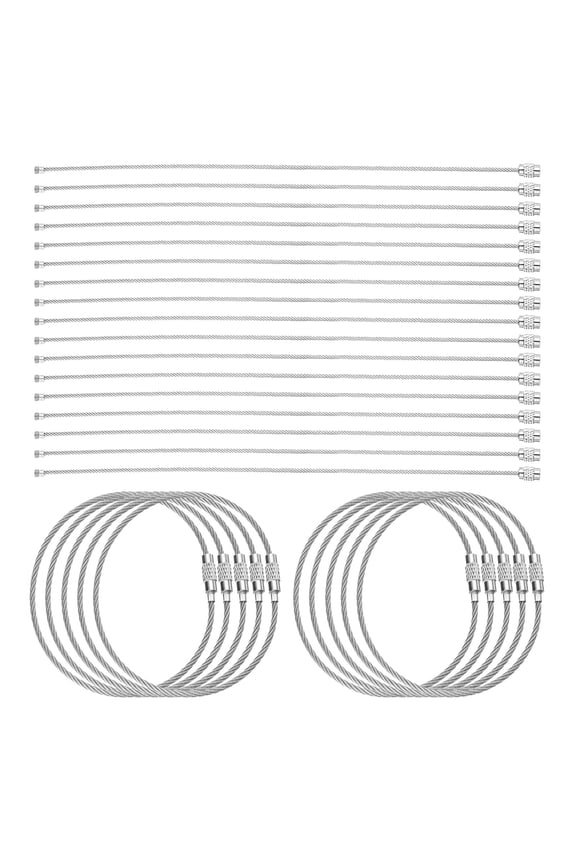 50pcs Wire Keychain Cable 12" Plastic Coated 2mm Stainless Steel Key Ring Cable Loop Rings Silver