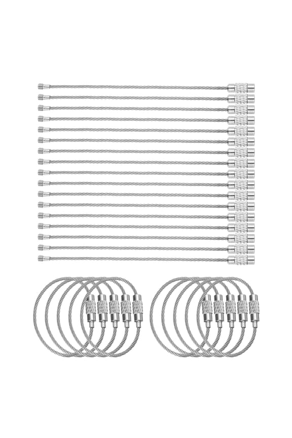 50pcs Wire Keychain Cable 4" Plastic Coated 1.5mm Stainless Steel Key Ring Cable Loop Rings Silver