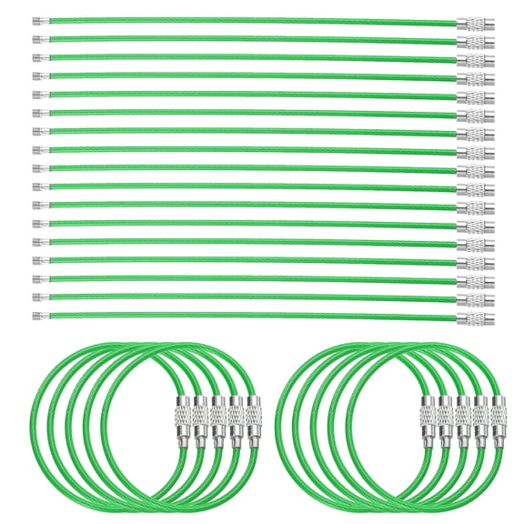 Uxcell 50pcs Wire Keychain Cable 6" Plastic Coated 2mm Stainless Steel Key Ring Cable Loop Rings Green