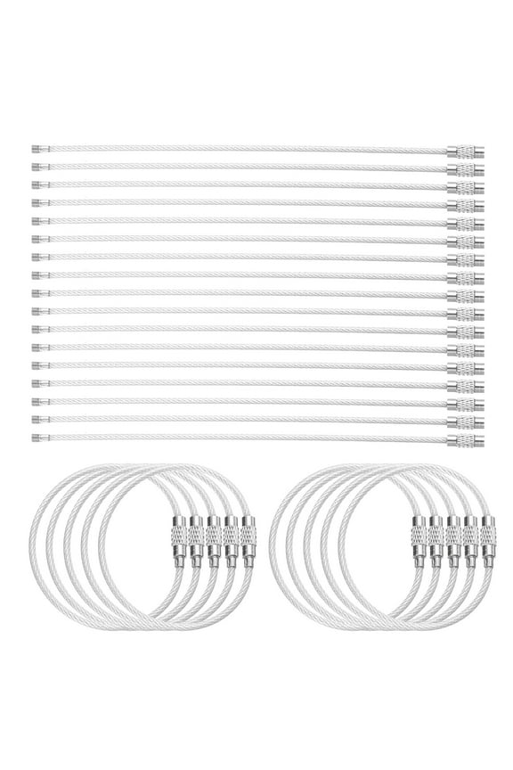 50pcs Wire Keychain Cable 6" Plastic Coated 2mm Stainless Steel Key Ring Cable Loop Rings Transparent