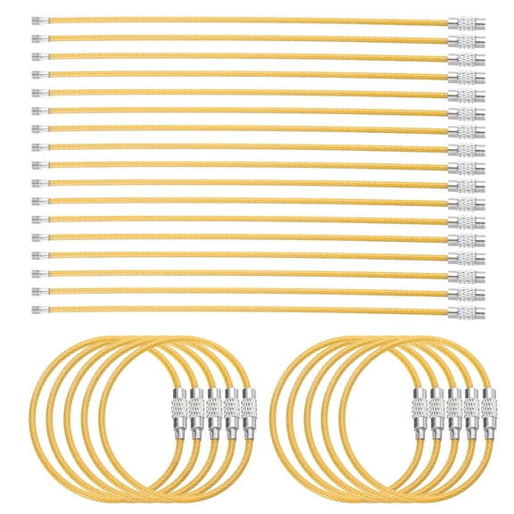 Uxcell 50pcs Wire Keychain Cable 6" Plastic Coated 2mm Stainless Steel Key Ring Cable Loop Rings Yellow