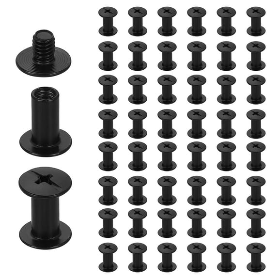 Uxcell 50set Chicago Screw M5 x 10mm 12mm Length Metal Phillips Nail Rivet Stud Screw Bolts Rivets Binding Post Screw for DIY Leather Belt Bag Craft Bookbinding, Black