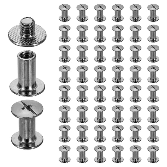 Uxcell 50set Chicago Screw M5 x 10mm 12mm Length Metal Phillips Nail Rivet Stud Screw Bolts Rivets Binding Post Screw for DIY Leather Belt Bag Craft Bookbinding, Gun Black