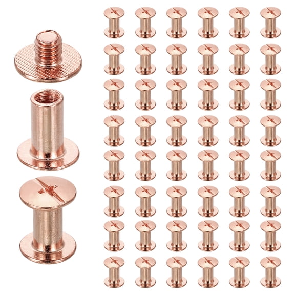 Uxcell 50set Chicago Screw M5 x 10mm 12mm Length Metal Phillips Nail Rivet Stud Screw Bolts Rivets Binding Post Screw for DIY Leather Belt Bag Craft Bookbinding, Rose Gold