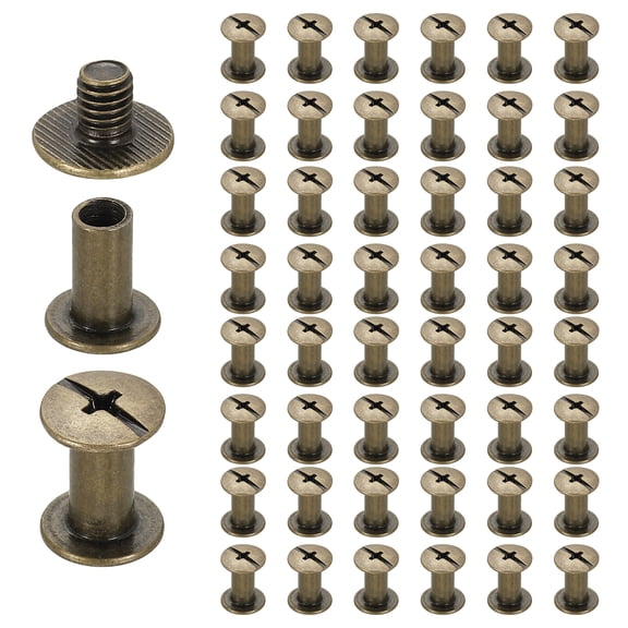 Uxcell 50set Chicago Screw M5 x 10mm 12mm Length Metal Phillips Nail Rivet Stud Screw Bolts Rivets Binding Post Screw for DIY Leather Belt Bag Craft Bookbinding, Bronze
